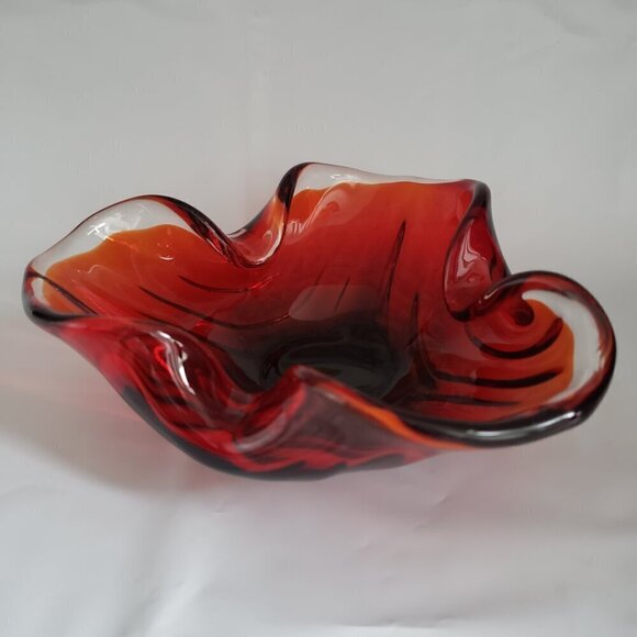 Vintage Murano Style Red & Clear Glass Candy Trinket Dish Ashtray - Picture 2 of 10